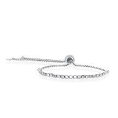 Sterling Silver Small Square Beaded Adjustable Bolo Bracelet