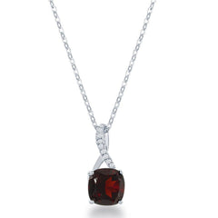 Sterling Silver Small Square Garnet with White Topaz on Top Pendant