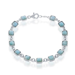 Sterling Silver Small Square Larimar Link Bracelet, 7.5