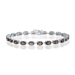 Sterling Silver Smokey Oval Gemstone Link Tennis Bracelet