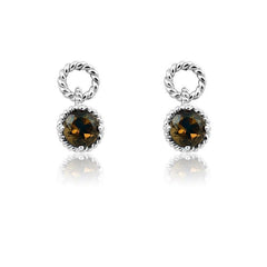 Sterling Silver Smokey Topaz Gemstone Twisted Wire Circle Earrings