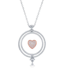 Sterling Silver Spinning Disc Centre Heart with CZ Necklace