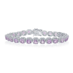 Sterling Silver Square Amethyst with Rope Border Bracelet