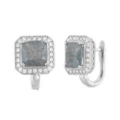 Sterling Silver Square Dark Gray Ice CZ Earrings