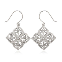 Sterling Silver Square Fancy Design CZ Earrings