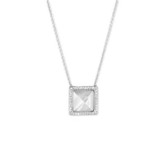 Sterling Silver Square MOP Micro Pave CZ Necklace