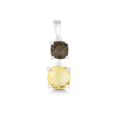 Sterling Silver Square Smokey and Citrine Pendant