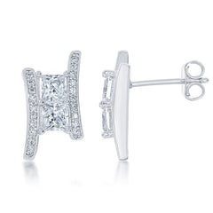 Sterling Silver Square Two Stone CZ Earrings
