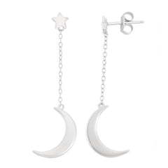 Sterling Silver Star with Crescent Moon Earrings