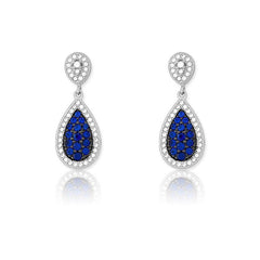 Sterling Silver Tear Shaped Sapphire Pave Earrings