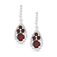 Sterling Silver Tearshaped Cluster of Round Garnet Earrings
