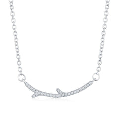 Sterling Silver Thin CZ Branch-Like Bar Necklace