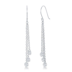 Sterling Silver Three Hanging CZ Dangling Earrings