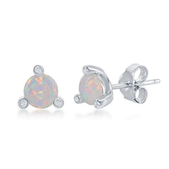 Sterling Silver Three Prong CZ Stud Earrings