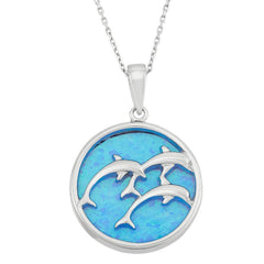 Sterling Silver Tree Leaping Dolphins Disc Pendant