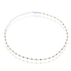 Sterling Silver Tri Color Diamond Moon Beads Choker Necklace