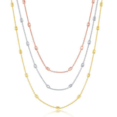 Sterling Silver Tri Color Oval Beaded Necklace