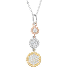 Sterling Silver Tri Color Triple Round CZ Pendant