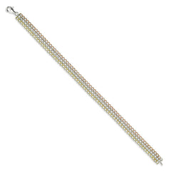 Sterling Silver Tri Color Triple Row CZ Tennis Bracelet, 7