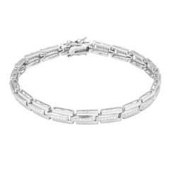 Sterling Silver Triple Row CZ Linked Bracelet, 7