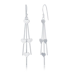 Sterling Silver Triple Wire Heart Dangling Earrings