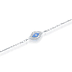 Sterling Silver Turquoise Enamel and CZ Evil Eye Bracelet, 7