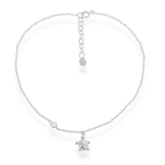 Sterling Silver Turtle Charm with Single CZ Anklet