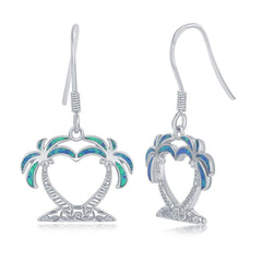 Sterling Silver Two Palm Trees Heart Earrings