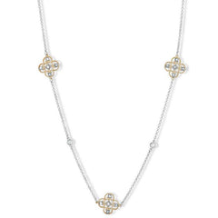 Sterling Silver Two Tone CZ Flowers Necklace