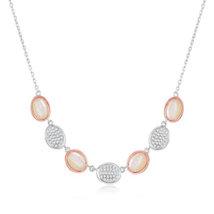 Sterling Silver Two-Tone Oval Micro Pave and MOP Necklace