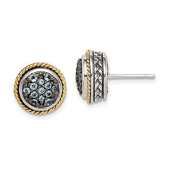 Sterling Silver w/ 14K Accent Light Swiss Blue Topaz Earrings
