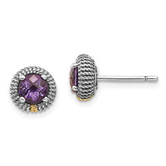 Sterling Silver w/14k Amethyst Post Earrings