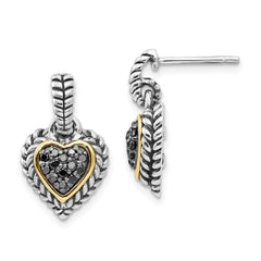 Sterling Silver w/14k Black Diamond Heart Earrings
