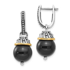 Sterling Silver w/14K Black Onyx Polished and Textured Earrings