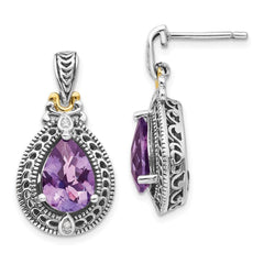 Sterling Silver w/14k Diamond & Amethyst Earrings