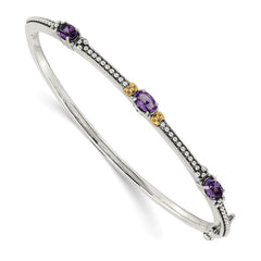 Sterling Silver w/14ky Amethyst Hinged Bangle