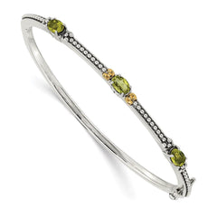 Sterling Silver w/14ky Peridot Bangle