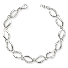 Sterling Silver Wavy Open Ovals Half CZ Bracelet