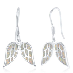 Sterling Silver White Inlay Angel Wings Earrings