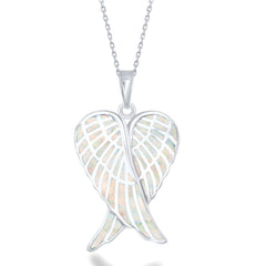 Sterling Silver White Inlay Angel Wings Pendant