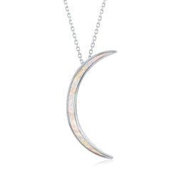 Sterling Silver White Inlay Crescent Moon Pendant