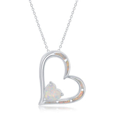 Sterling Silver White Inlay Double Heart Pendant