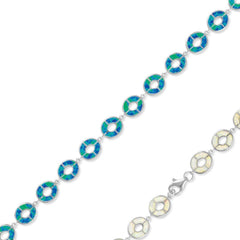 Sterling Silver White Inlay Opal Open Round Link Bracelet, 7