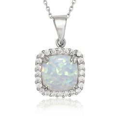 Sterling Silver White Inlay Opal Square Pendant