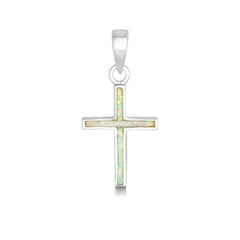 Sterling Silver White Inlay Opal Thin Cross Pendant