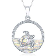 Sterling Silver White Inlay Opal Waves Pendant