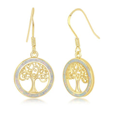 Sterling Silver White Inlay Tree of Life Earrings