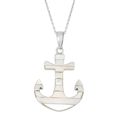 Sterling Silver White MOP Anchor Pendant