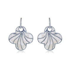 Sterling Silver White MOP Clover with CZ Earrings