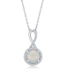 Sterling Silver White Opal Infinity Halo Pendant